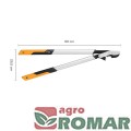 1020188_Sekator nożycowy Fiskars PowerGear X L o długości 80 cm i szerokości 25,5 cm, z oznaczonymi wymiarami ramion.