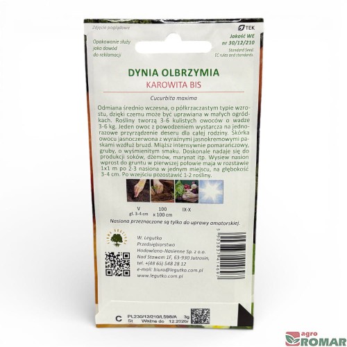 Nasiona dyni olbrzymiej Karowita Bis 3 g, W. Legutko(2)