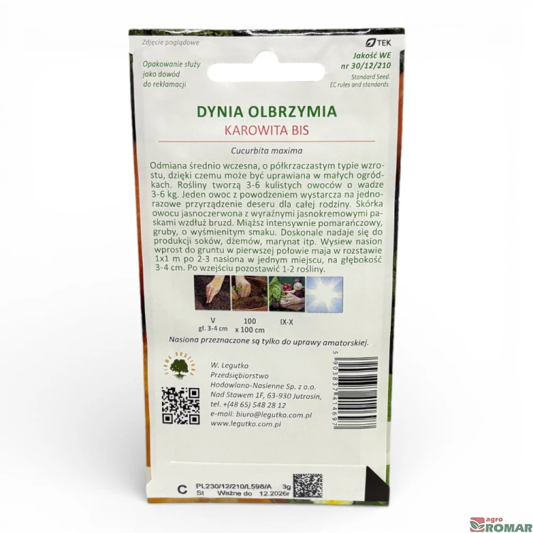 Nasiona dyni olbrzymiej Karowita Bis 3 g, W. Legutko(2)
