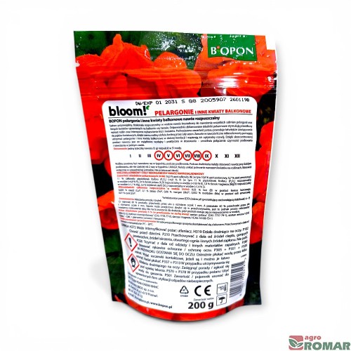 Nawóz rozpuszczalny do pelargonii i innych kwiatów balkonowych Biopon 200 g etykieta.jpg