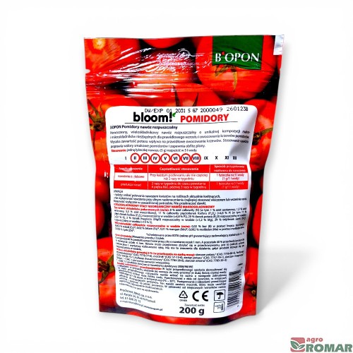 Nawóz rozpuszczalny do pomidorów Bloom Biopon 200 g etykieta