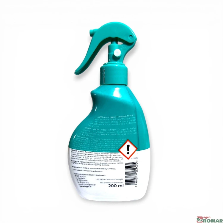 Płyn na kleszcze i komary dla zwierząt Happs 200 ml etykieta