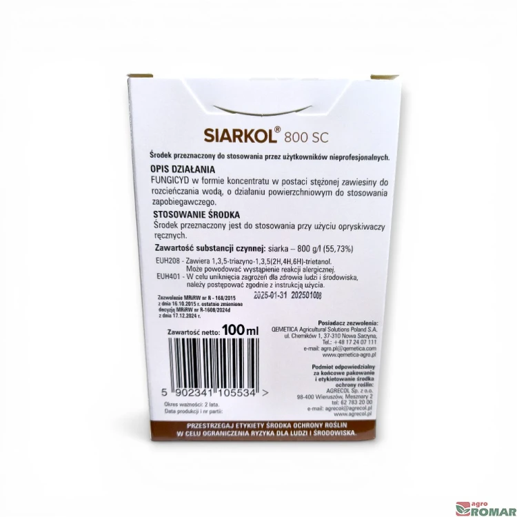 Sirarkol 800 SC do roślin ozdobnych Agrecol Natura 100 ml etykieta
