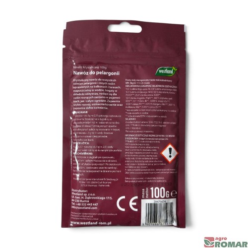 Nawóz do pelargonii Westland 100 g druga strona