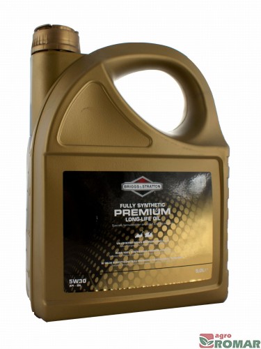W pełni syntetyczny olej do silników przemysłowych Briggs & Stratton Premium Long Life 5W30 w opakowaniu 5 litrowym.