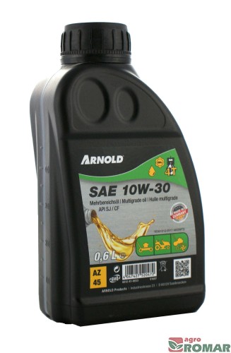 Olej ARNOLD 10W30 do smarowania silników czterosuwowych, opakowanie o pojemności 600 ml.