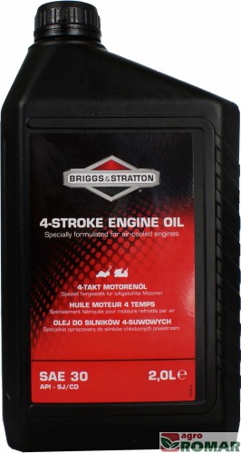 Olej do silników czterosuwowych Briggs & Stratton SAE 30 w opakowaniu 2 litrowym.