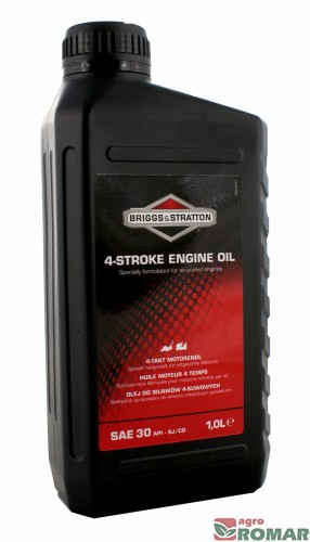 Olej SAE 30 marki Briggs & Stratton do smarowania silników czterosuwowych, opakowanie 1 litrowe.