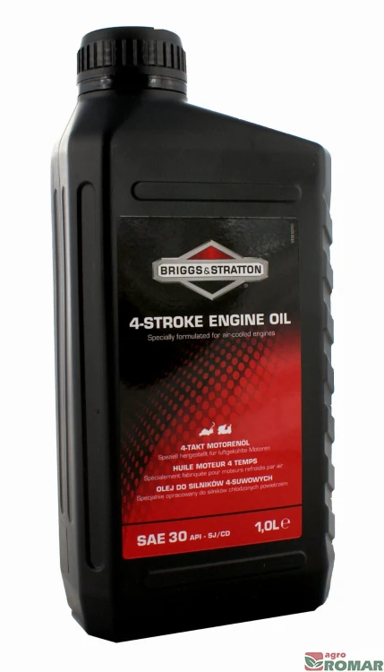 Olej SAE 30 marki Briggs & Stratton do smarowania silników czterosuwowych, opakowanie 1 litrowe.