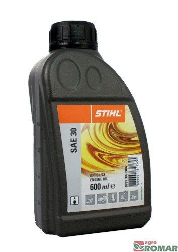 Oryginalny olej STIHL do smarowania silników czterosuwowych. Klasa lepkości SAE 30, opakowanie o pojemności 0,6 litra.