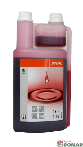 Mineralny olej do mieszanki paliwowej silników dwusuwowych STIHl HP w wygodnym opakowaniu z miarką, pojemność 1 L.