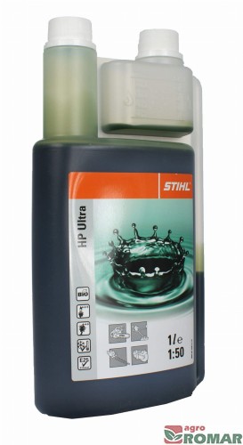 W pełni syntetyczny, wysokiej jakości olej do mieszanki silników dwusuwowych oraz 4-MIX: STIHL HP Ultra w opakowaniu 1 litrowym z miarką.