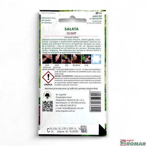 Sałata Olimp 1g nasiona zaprawiane,  W. Legutko druga strona