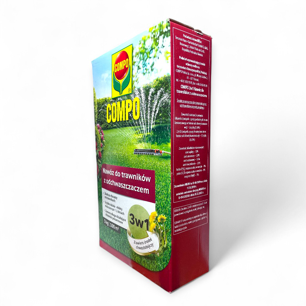 COMPO 3w1 Nawóz do trawników z odchwaszczaczem 3 kg